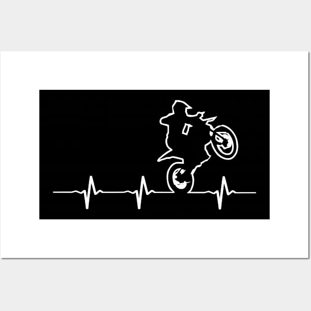 Dirt Biker Heartbeat T-shirt - Motocross Rider Heartbeat T shirt Wall Art by FatMosquito